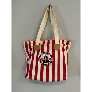 Vintage Disney's Yacht Club Resort Tote Bag Red White Stripe Canvas Beach *Read*